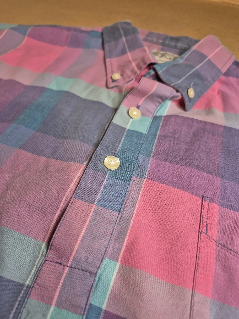 J. Crew Men's Plaid 1/4 Button-Down Shirt in Pink, Blue & Teal 4340/6